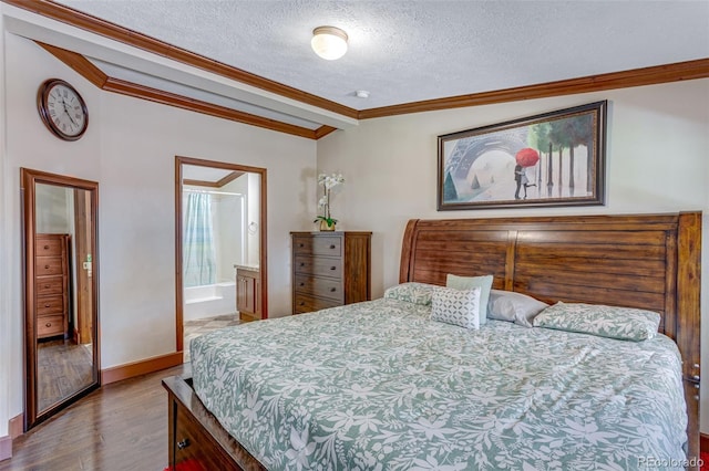 1214 Mac Kay Ct, Dacono, CO 80514 - bedroom with ornamental molding, a textured ceiling, and wood finished floors