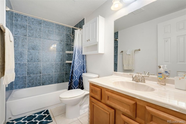 7796 Xavier Ct, Westminster, CO 80030 - full bathroom with vanity, tile patterned flooring, shower / tub combo with curtain, and toilet