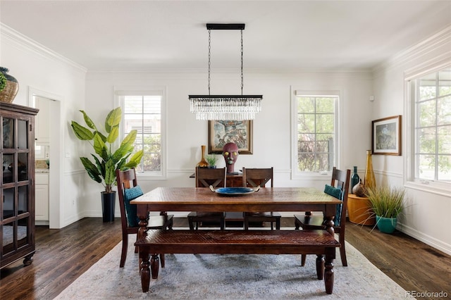 301 Fairfax St, Denver, CO 80220 - dining room with dark wood-style flooring, ornamental molding, and baseboards