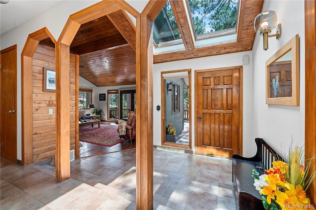 4515 Red Rock Dr, Larkspur, CO 80118 - entryway featuring wood ceiling and vaulted ceiling