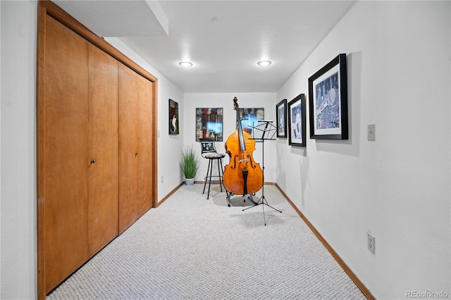 4515 Red Rock Dr, Larkspur, CO 80118 - workout area featuring light carpet and baseboards