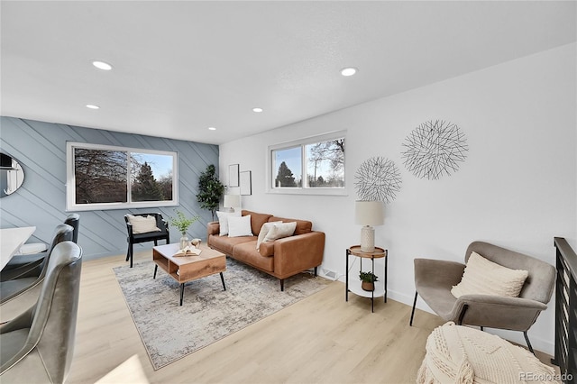 living room featuring light wood-type flooring