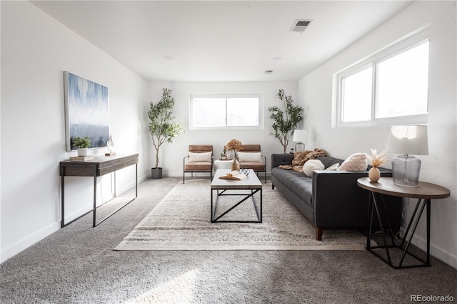 carpeted living room featuring a healthy amount of sunlight