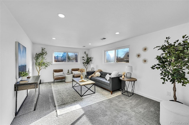 living room with carpet flooring