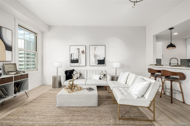 living room with a wealth of natural light and light wood-type flooring