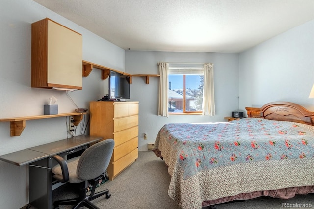 bedroom featuring light colored carpet