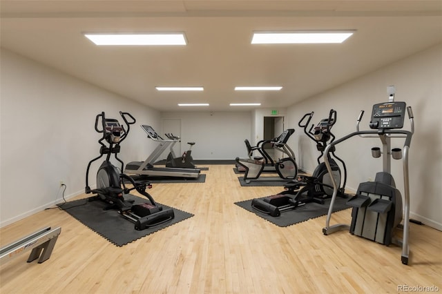 workout area featuring hardwood / wood-style flooring