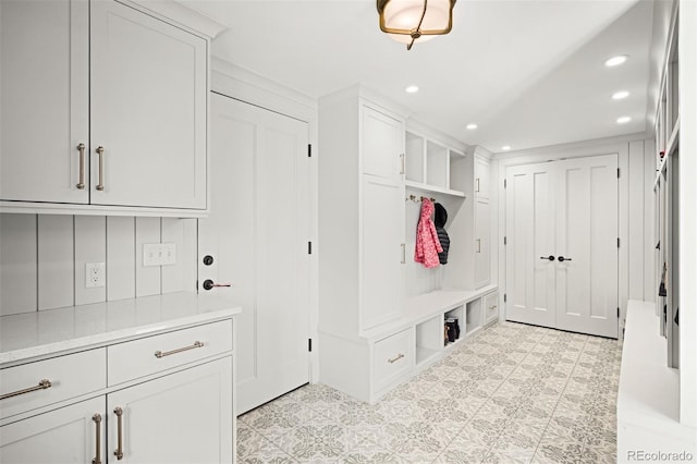 mudroom with recessed lighting