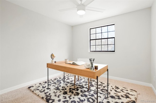 4682 Chatham St, Boulder, CO 80301 - carpeted home office featuring baseboards and ceiling fan
