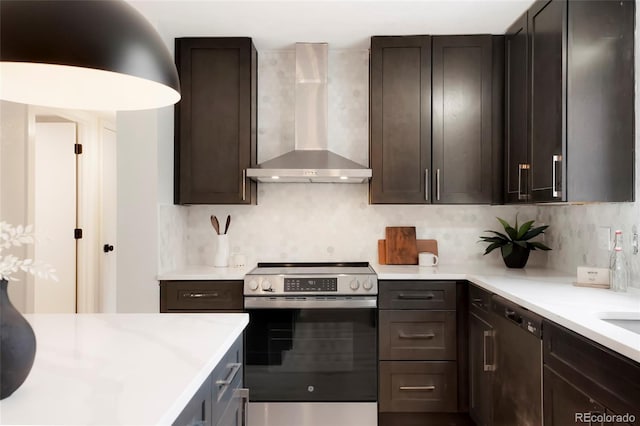 4682 Chatham St, Boulder, CO 80301 - kitchen with stainless steel appliances, wall chimney range hood, light countertops, and tasteful backsplash