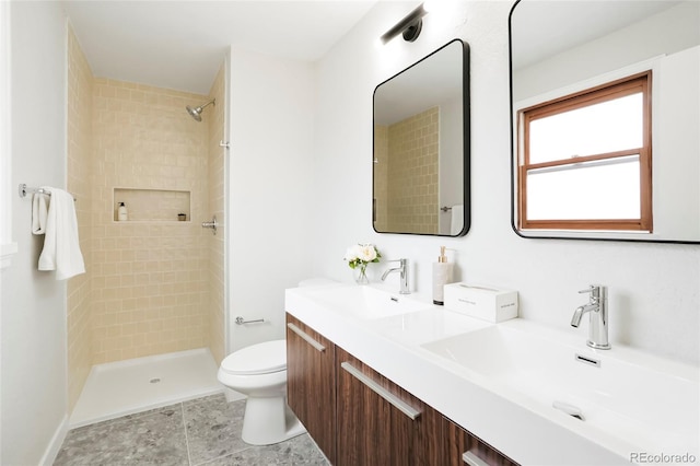4682 Chatham St, Boulder, CO 80301 - bathroom with toilet, double vanity, and a tile shower