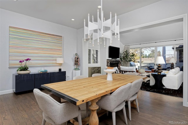 dining room with dark wood-type flooring