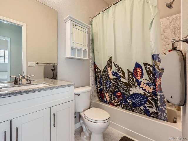 9363 Amison Cir Unit 106, Parker, CO 80134 - bathroom with shower / bathtub combination with curtain, vanity, and toilet