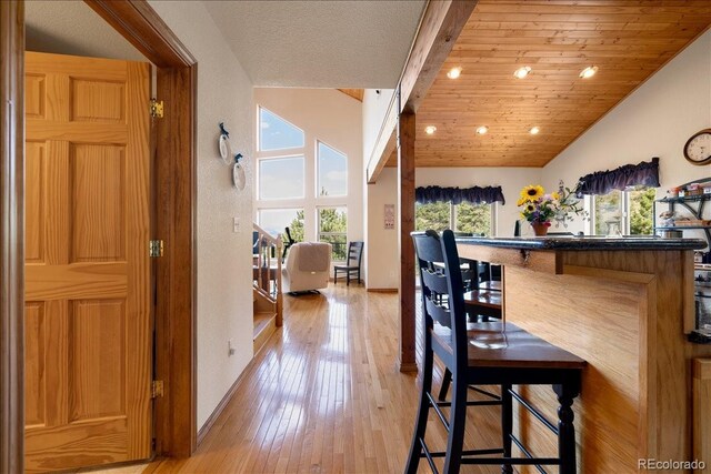 167 Wapiti Ct, Canon City, CO 81212 - bar area with lofted ceiling, light wood-style floors, recessed lighting, and baseboards