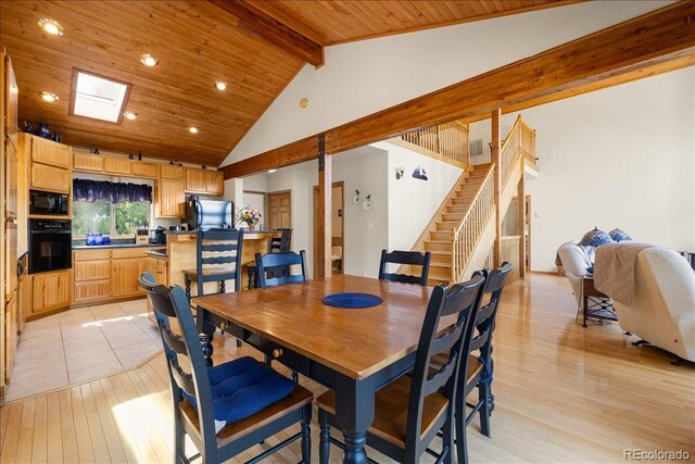 167 Wapiti Ct, Canon City, CO 81212 - dining area featuring wooden ceiling, stairway, recessed lighting, and light wood finished floors