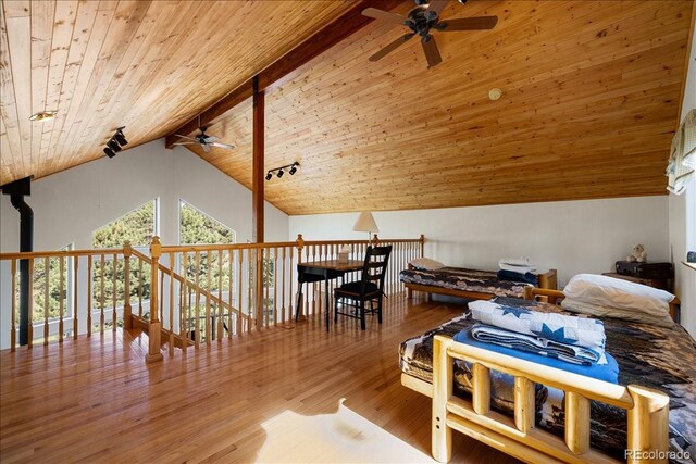 167 Wapiti Ct, Canon City, CO 81212 - sitting room featuring ceiling fan, wooden ceiling, high vaulted ceiling, and wood finished floors
