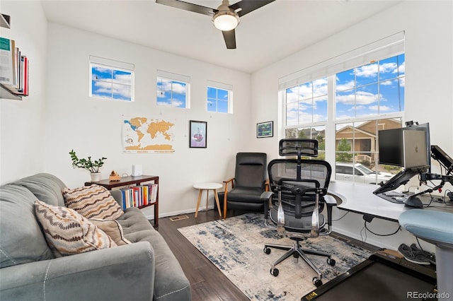 19316 W 84th Pl, Arvada, CO 80007 - office space with a ceiling fan, dark wood-type flooring, and baseboards