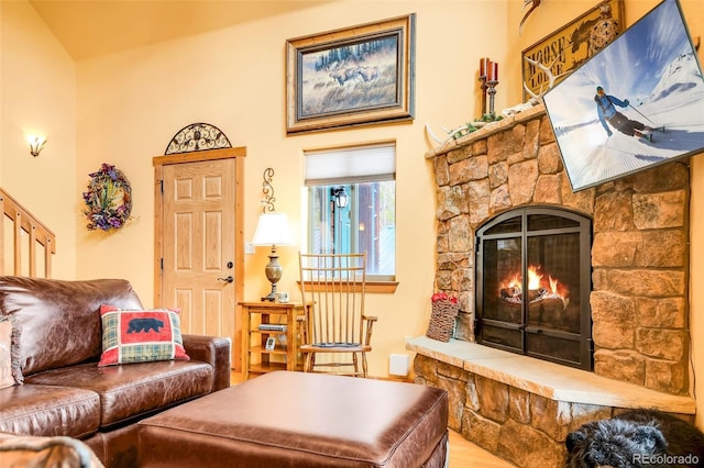 2891 Nugget Rd, Fairplay, CO 80440 - living room featuring a fireplace and wood finished floors