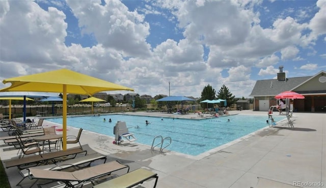 view of pool featuring a patio