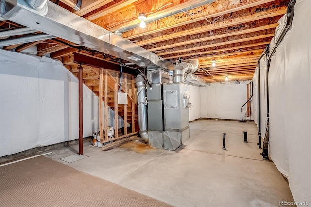 basement featuring heating unit