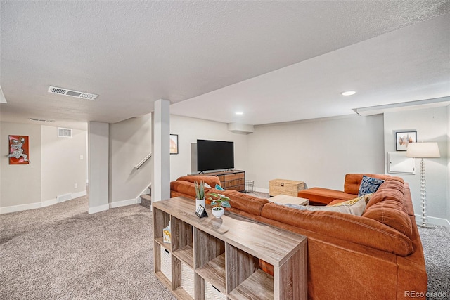 7005 Zenobia Pl, Westminster, CO 80030 - living area featuring carpet floors, baseboards, stairs, and visible vents