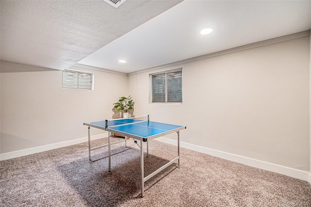 7005 Zenobia Pl, Westminster, CO 80030 - game room featuring carpet floors, a textured ceiling, baseboards, and recessed lighting