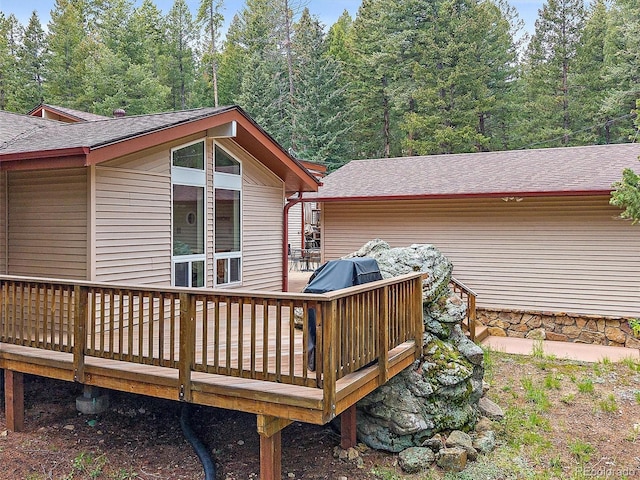7585 Native Dancer Trl, Evergreen, CO 80439 - deck featuring grilling area and a view of trees