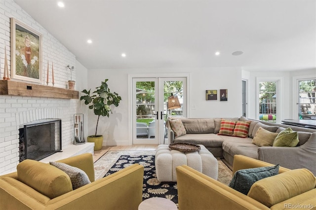 435 Ivanhoe St, Denver, CO 80220 - living room with recessed lighting, a fireplace, and french doors