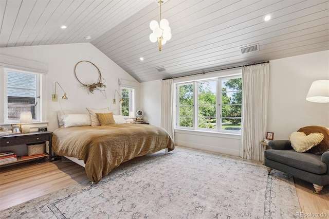 435 Ivanhoe St, Denver, CO 80220 - bedroom featuring lofted ceiling, wood finished floors, wood ceiling, and recessed lighting