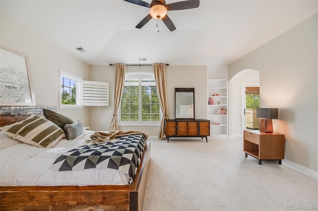 2362 Spruce Way, Denver, CO 80238 - carpeted bedroom with arched walkways, baseboards, and a ceiling fan