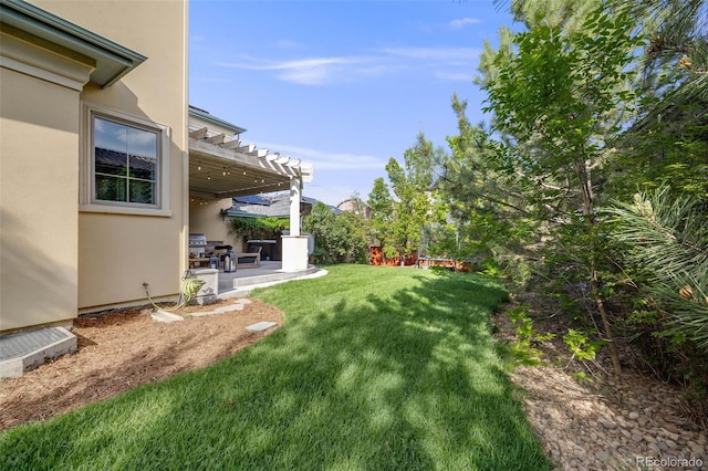 2362 Spruce Way, Denver, CO 80238 - view of green lawn featuring a pergola and a patio area