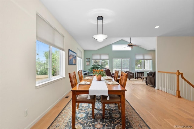 1901 S Union Pl, Lakewood, CO 80228 - dining space with light wood-type flooring, plenty of natural light, lofted ceiling, and a ceiling fan