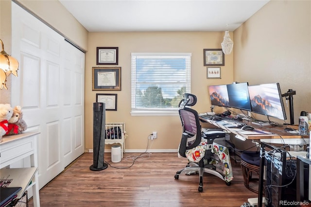 office area with wood-type flooring