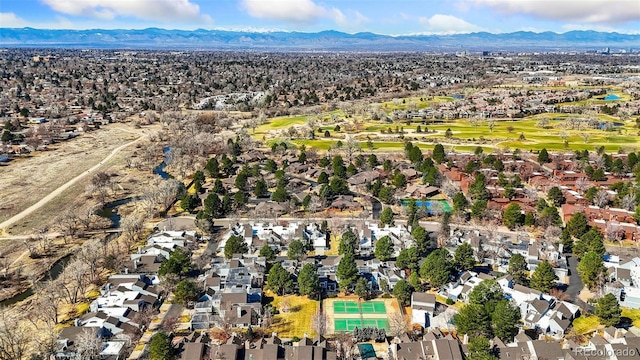 aerial view with a mountain view and a residential view