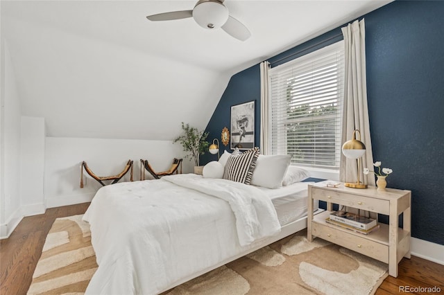 3881 Zenobia St, Denver, CO 80212 - bedroom with lofted ceiling, wood finished floors, and a ceiling fan
