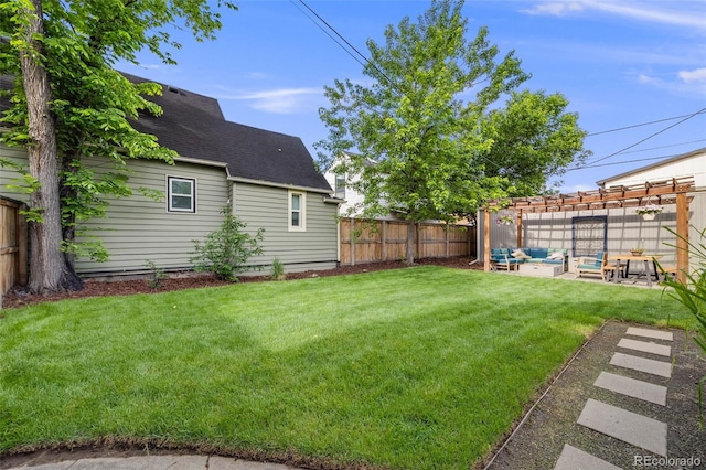 3881 Zenobia St, Denver, CO 80212 - fenced backyard with a pergola, an outdoor hangout area, and a patio area