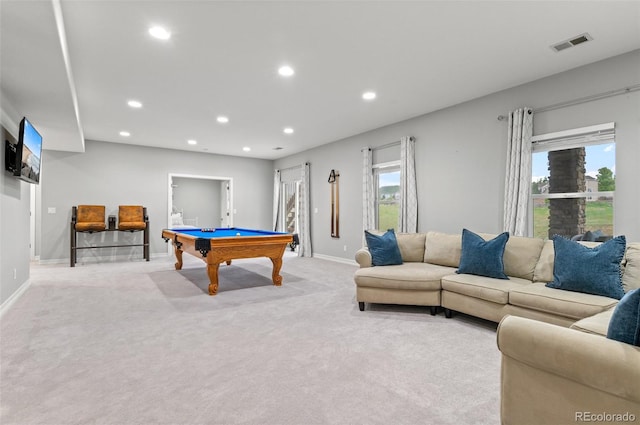 3041 Starling Ct, Castle Rock, CO 80109 - playroom with pool table, light colored carpet, recessed lighting, and baseboards