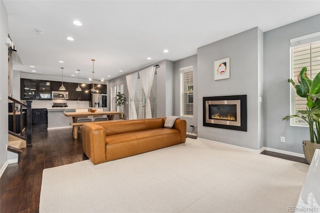 living room with dark wood-type flooring