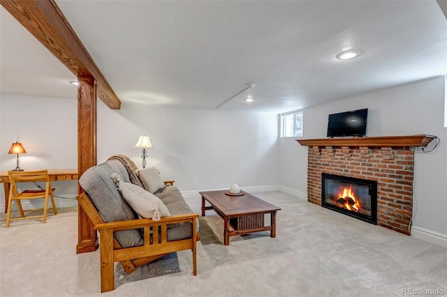 285 S Williams St, Denver, CO 80209 - living room featuring carpet floors, baseboards, recessed lighting, and a fireplace