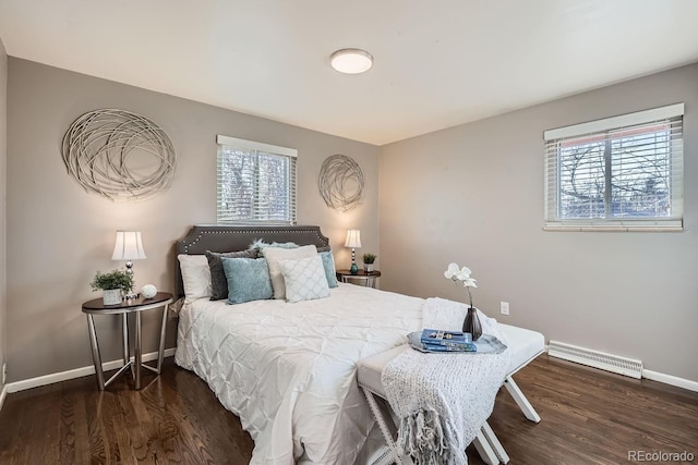 bedroom featuring wood finished floors, visible vents, and multiple windows