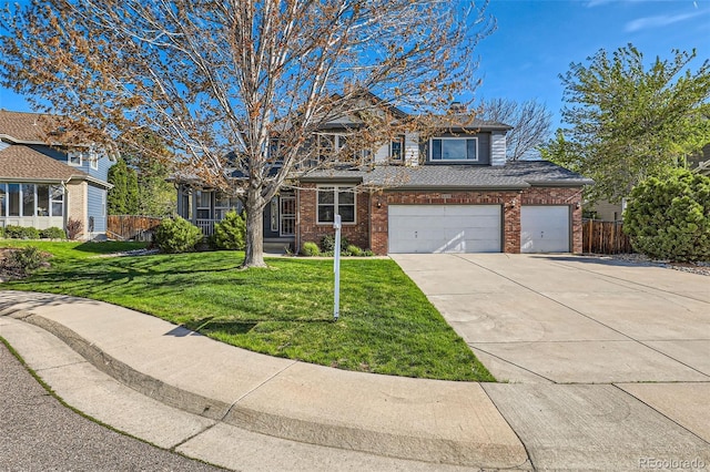 5305 W Lake Pl, Littleton, CO 80123 - traditional-style home featuring a front lawn, brick siding, driveway, and fence