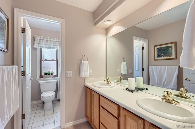 5305 W Lake Pl, Littleton, CO 80123 - bathroom featuring toilet, tile patterned flooring, double vanity, and a sink