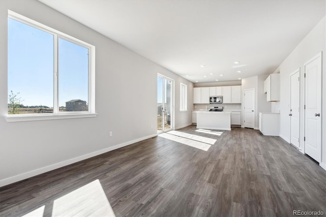 unfurnished living room with dark hardwood / wood-style floors