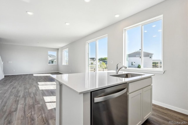 kitchen featuring sink, a wealth of natural light, white cabinetry, and stainless steel dishwasher