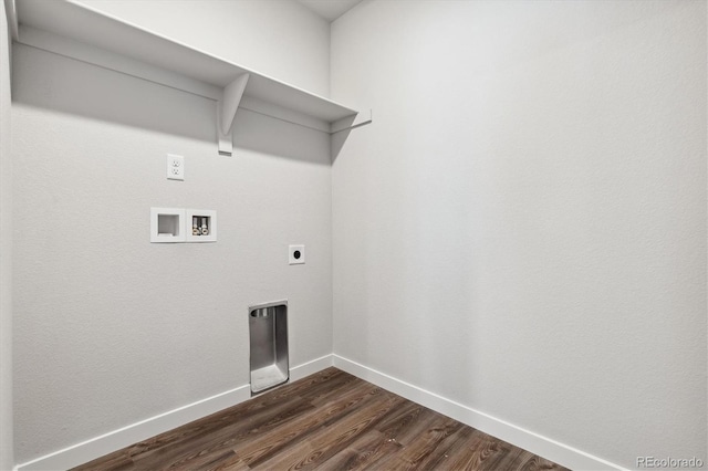 laundry area with hookup for a washing machine, dark wood-type flooring, and hookup for an electric dryer