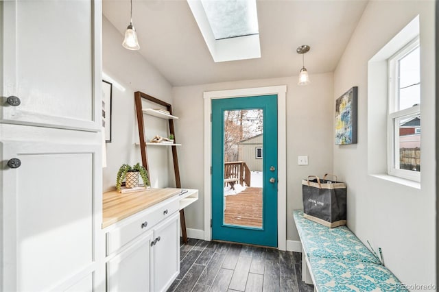 doorway to outside featuring a skylight and a wealth of natural light