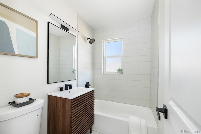 full bathroom featuring toilet,  shower combination, and vanity