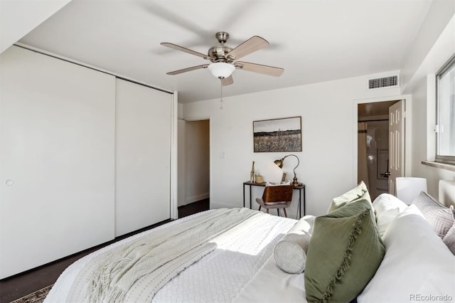 bedroom with a closet and ceiling fan