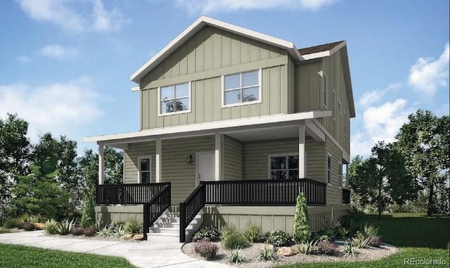 view of front facade featuring a porch and a front lawn