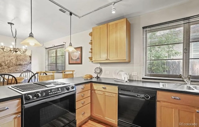 6235 E 6th Avenue Parkway, Denver, CO 80220 - kitchen featuring a sink, electric range oven, dark countertops, and dishwasher